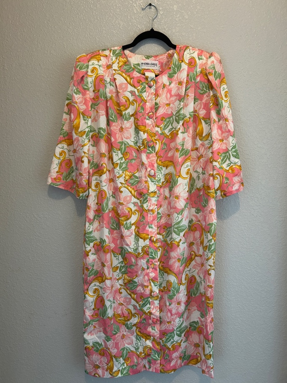 ANDREA GAYLEY vintage Pink Floral Button-Front Dress size 14